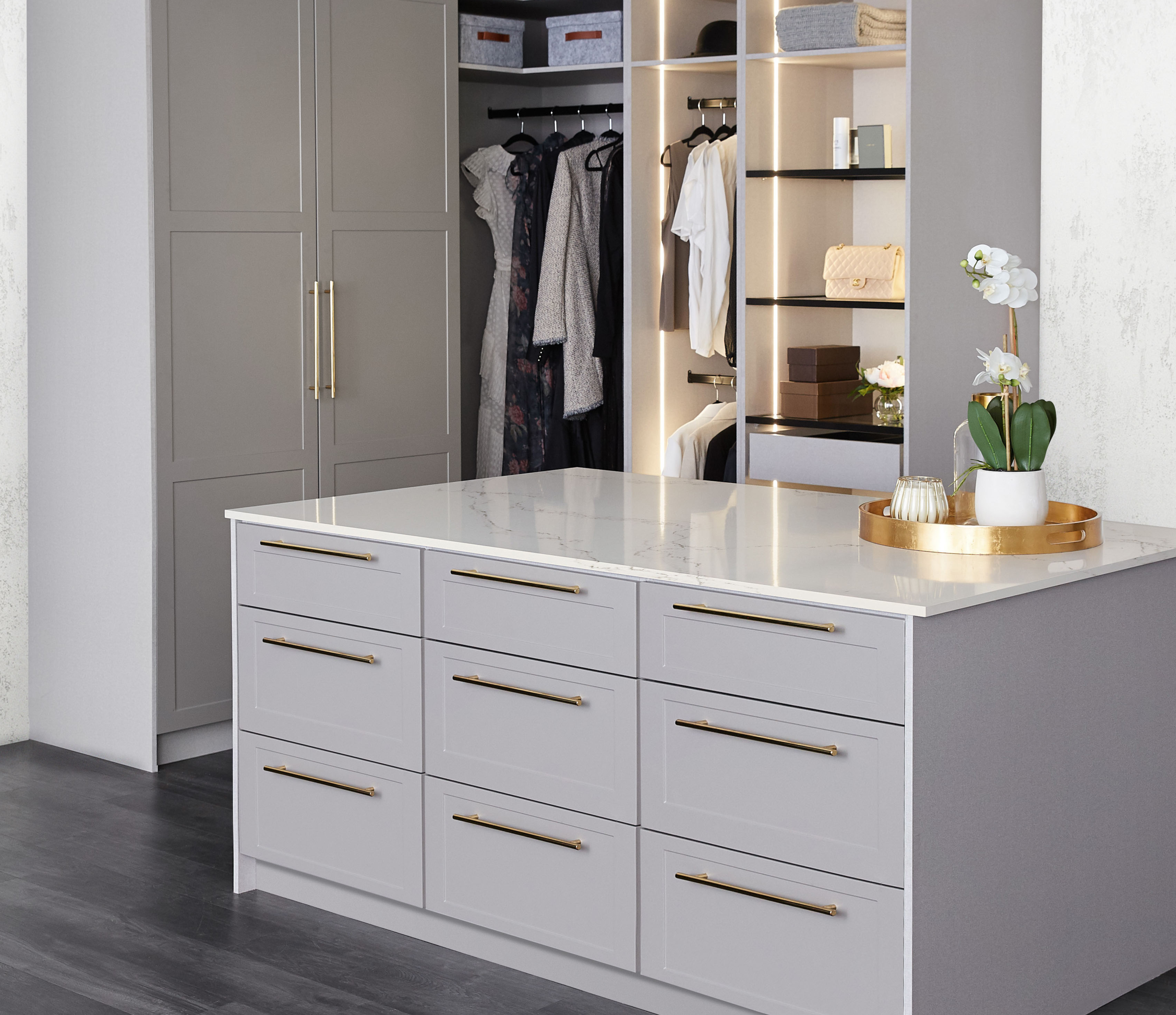 Freedom Wardrobes Walk In Wardrobe with Island Bench and ample storage