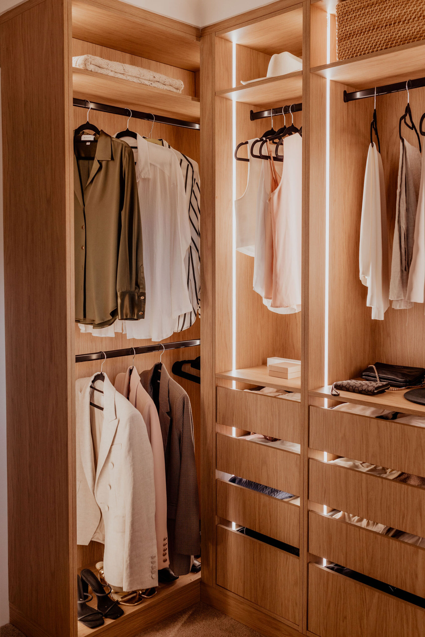 097A2514 Walk in wardrobe with strip lighting.