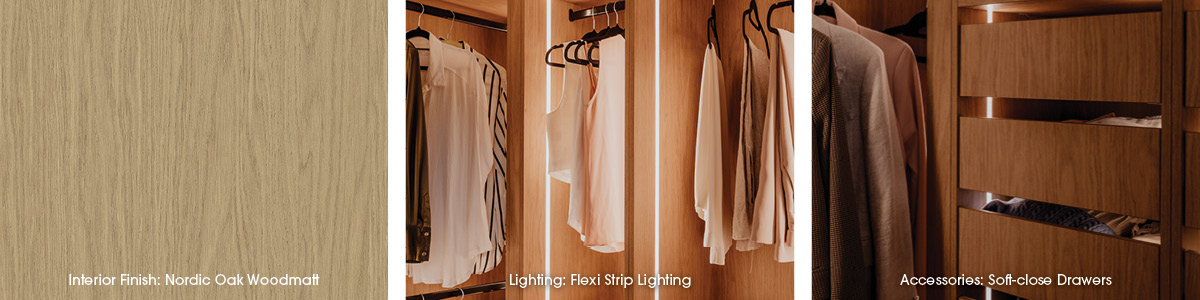 belinda-russell-swatches3 Product swatches showing wardrobe door and interior finish and wardrobe storage accessories