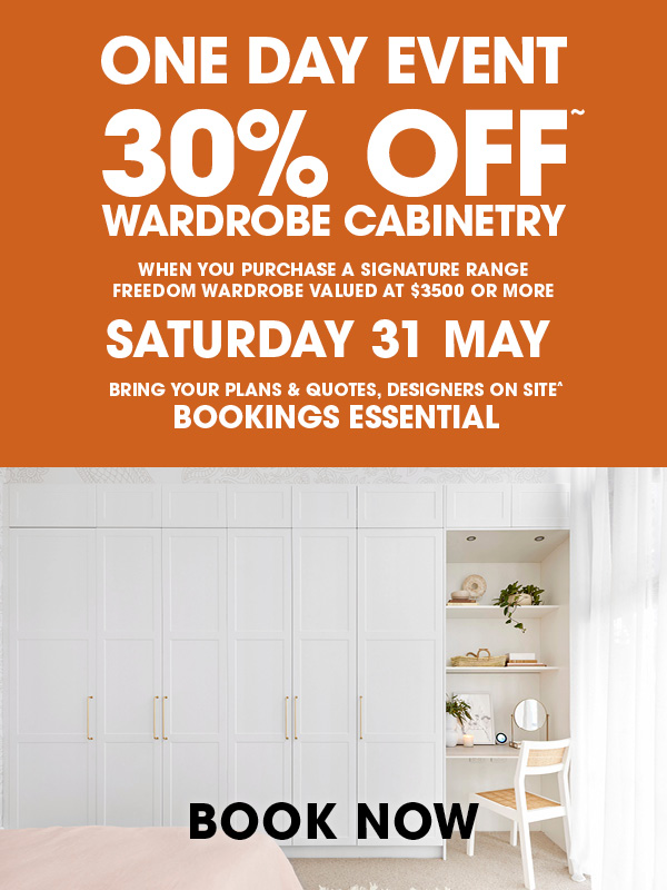 1ds-web-bnr-may25-fw-1mob ONE DAY EVENT - 30% OFF* WARDROBE CABINETRY